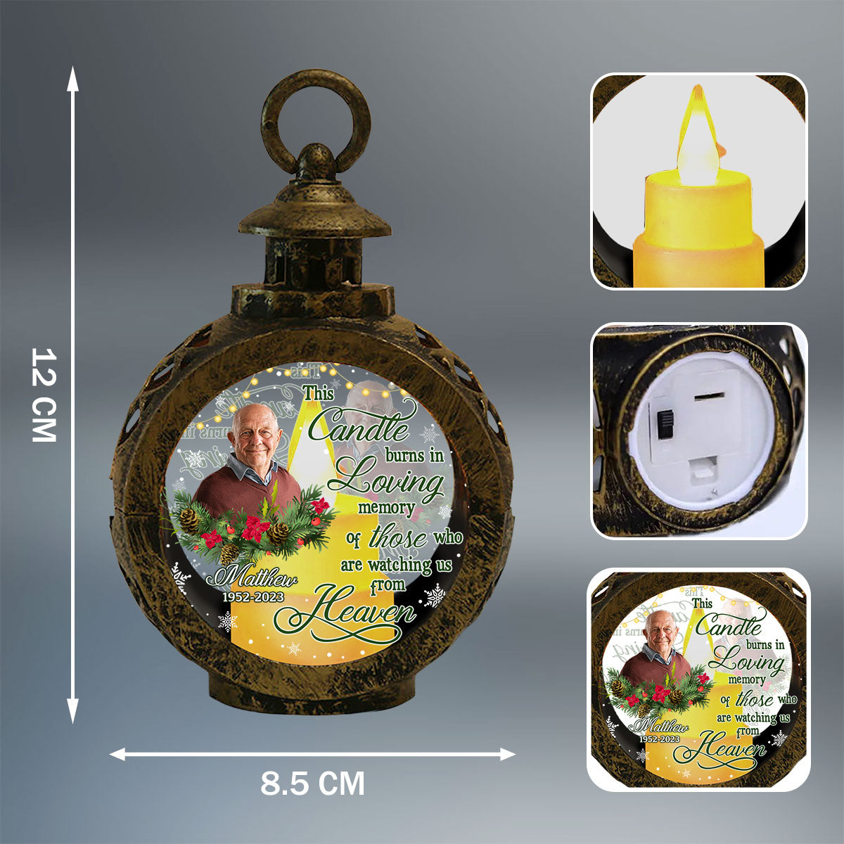 This Candle Burns In Loving Memory Memorial Keepsake Photo Upload Personalized Lantern Ornament