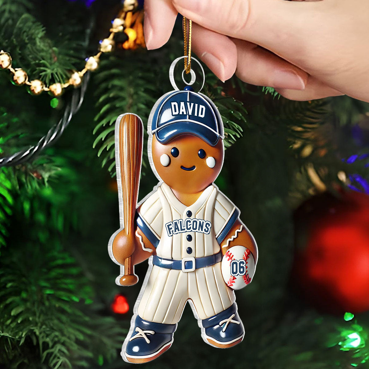 3D Effect Baseball Kid Personalized Acrylic Ornament, Christmas Gift For Grandkids