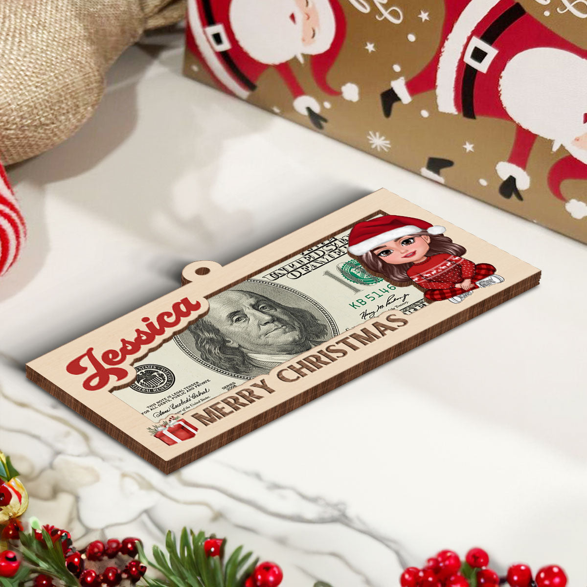 Hidden Message Christmas Cute Doll Kid Personalized Money Holder Ornament, Unique Christmas Gift For Son, Daughter, Grandson, Granddaughter, Niece, Nephew