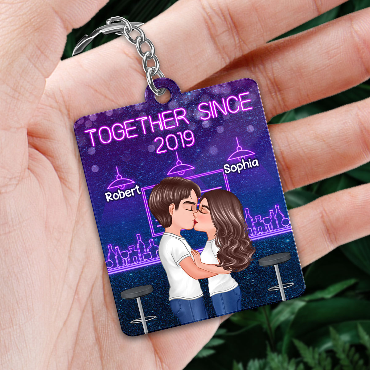 Doll Couple Kissing At Bar Favorite Song QR Code Personalized Acrylic Keychain