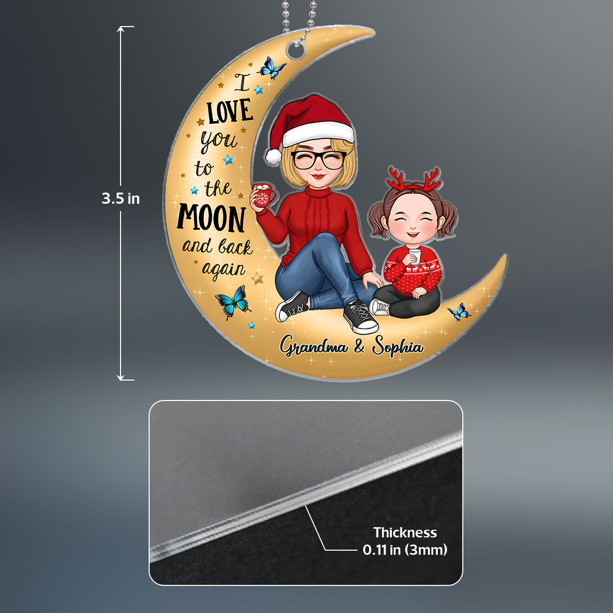 Cute Grandma Grandkid On Golden Moon Christmas Gift Personalized Acrylic Ornament
