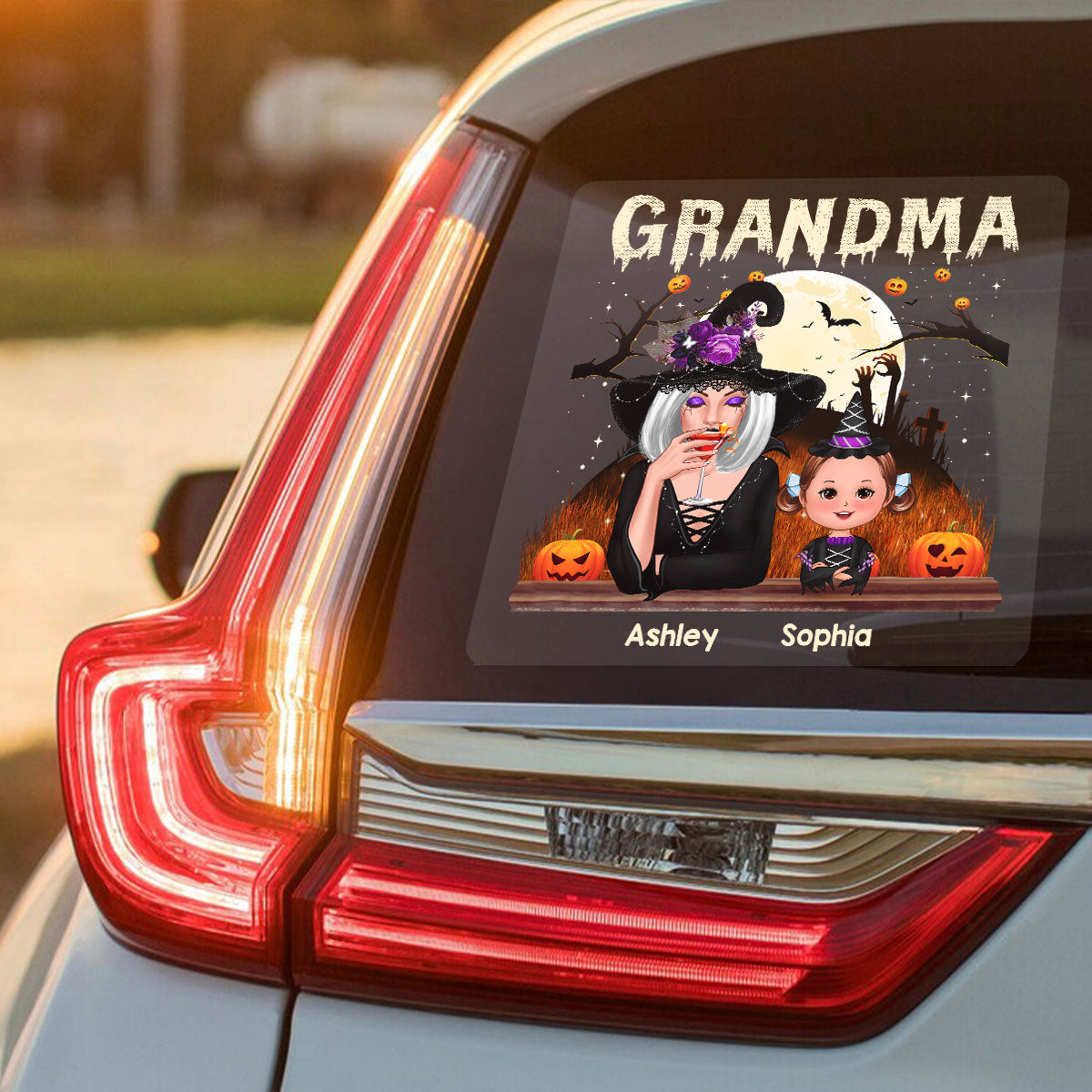 Grandma Mom And Kids Halloween Night Personalized Decal, Halloween Decor
