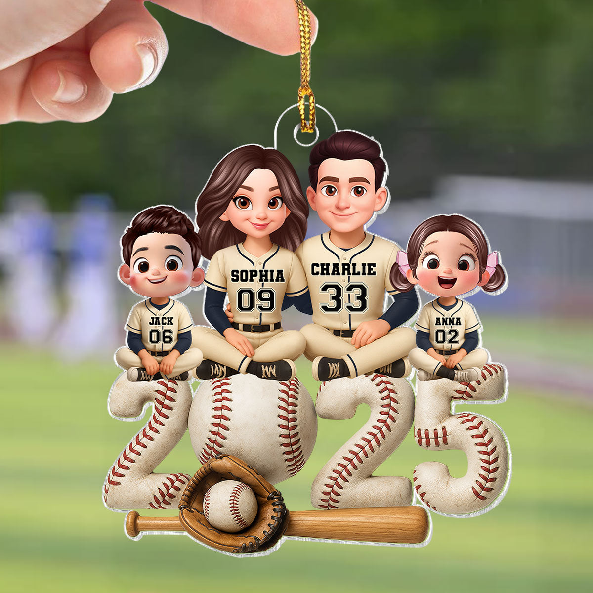 3D Effect Christmas Baseball Team Family - Personalized Acrylic Ornament