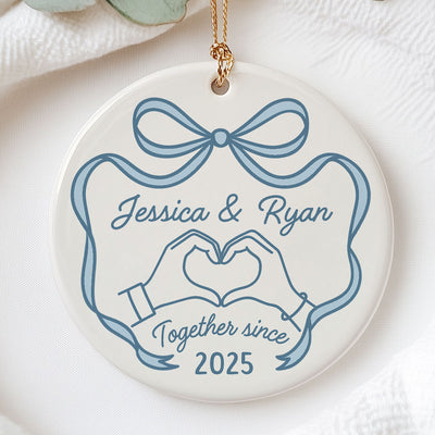 Couple Heart Hand Outline Christmas Personalized Ceramic Ornament