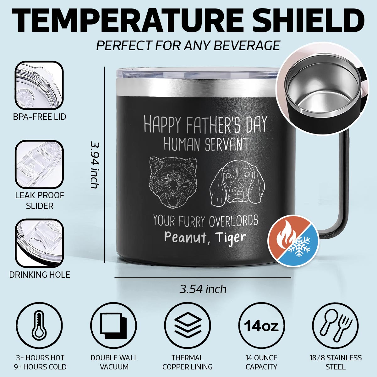 Happy Father's Mother's Day Human Servant Dog Head Outline Personalized Stainless Steel Tumbler With Handle