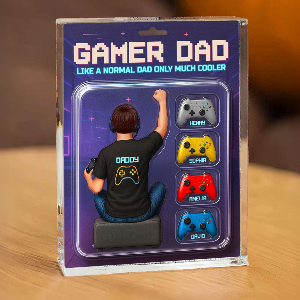 Gamer Dad Back View Toy Box Figures Style, Personalized Acrylic Block Plaque, Father's Day Gift for Dad, Gift for Husband