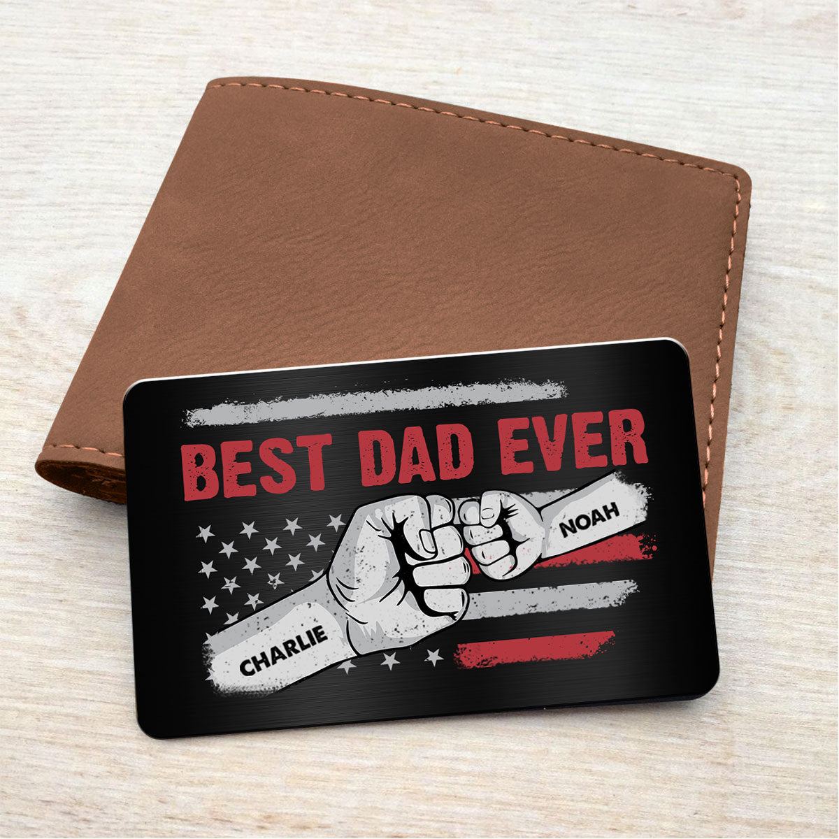Best Dad Grandpa Ever Flag Punch Hand Wallet Insert Personalized Metal Wallet Card