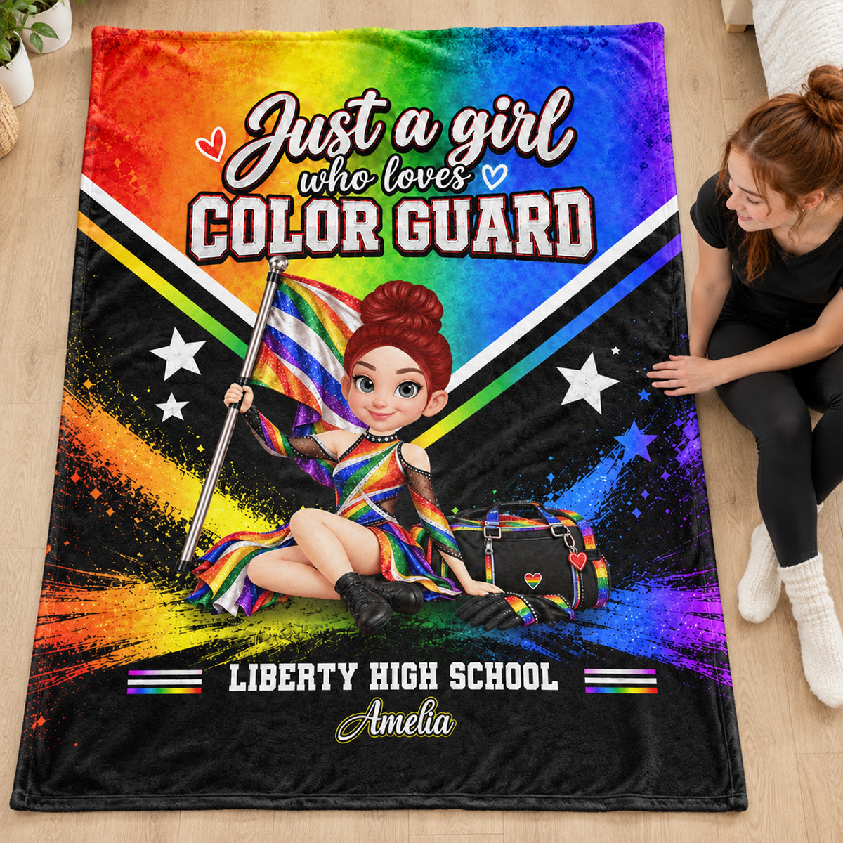 Just a Girl Who Loves Color Guard - Personalized Fleece Blanket - Christmas Gift for Daughter, Granddaughter, Niece
