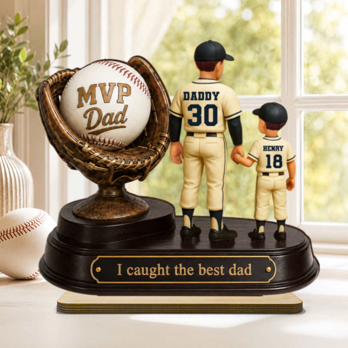We Caught the Best Dad Baseball Trophy - Personalized 2-Layered Wooden Plaque - Father's Day Gift for Dad, Husband