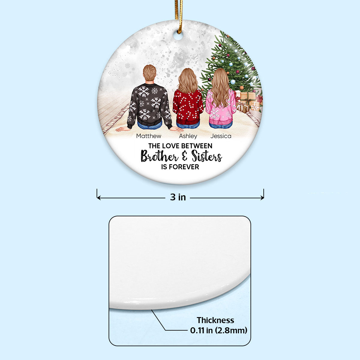Personalized Siblings Christmas Tree Cozy Inside Ornament, Personalized Brothers and Sisters Ornament, Siblings Gift