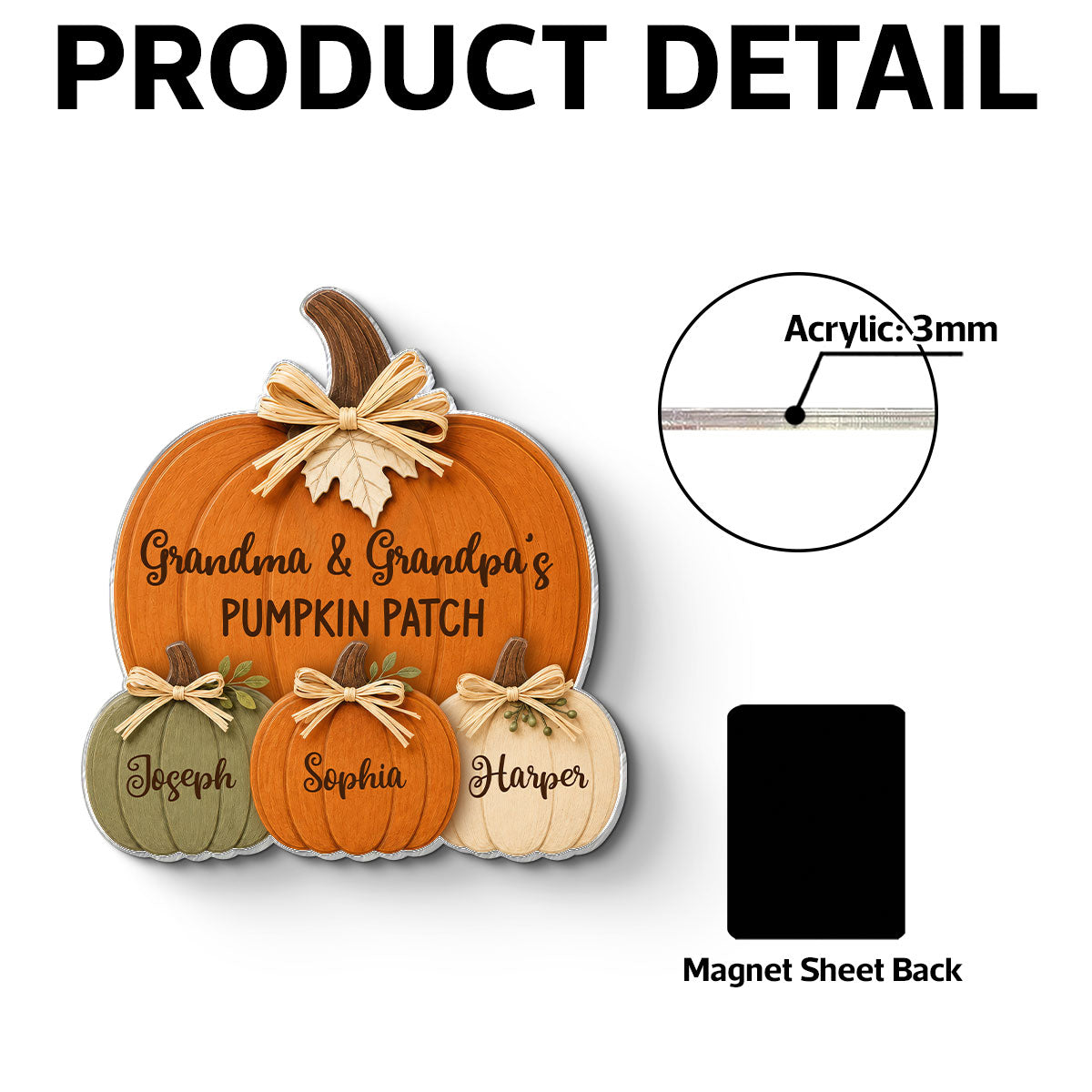 Grandma Grandpa's Pumpkin Patch 2D Flat - Personalized Acrylic Fridge Magnet - Fall Season Decor For Grandparents