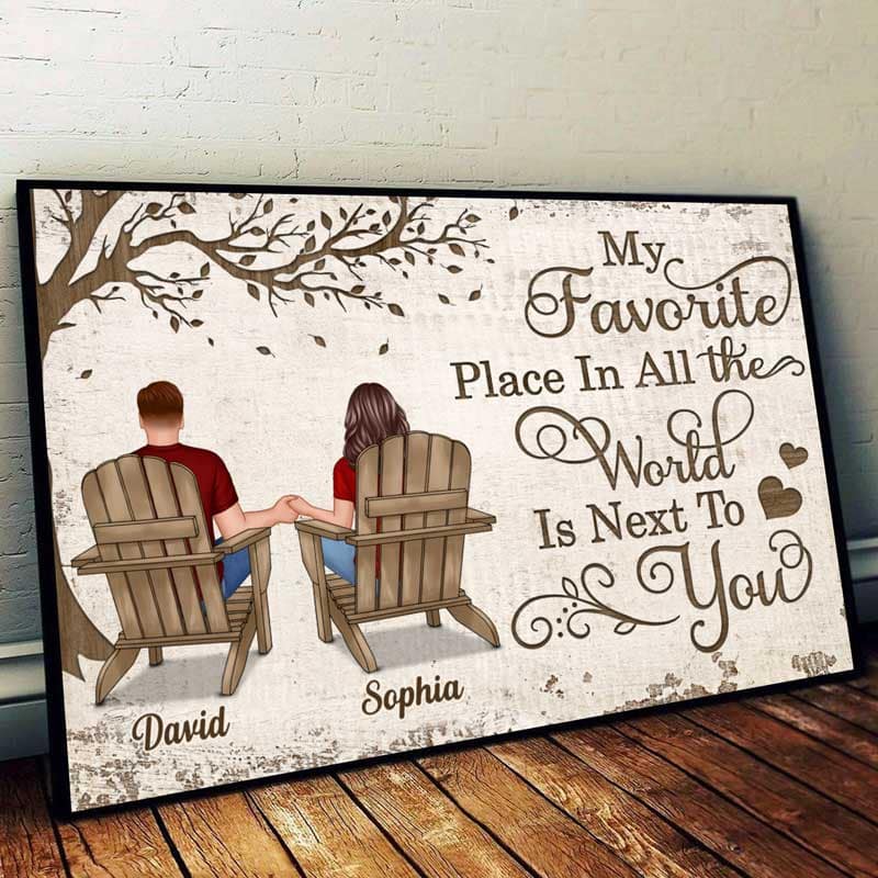 Back View Couple Sitting Under Tree - Personalized Poster - Anniversary Gift for Your Loved Ones