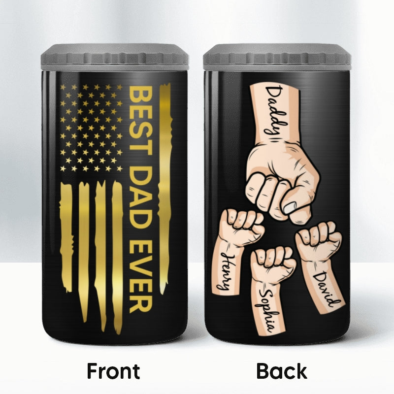 Best Dad Papa Ever Fist Bumps Vector Nation Flag Gift For Husband Father Figures Personalized 4 In 1 Can Cooler