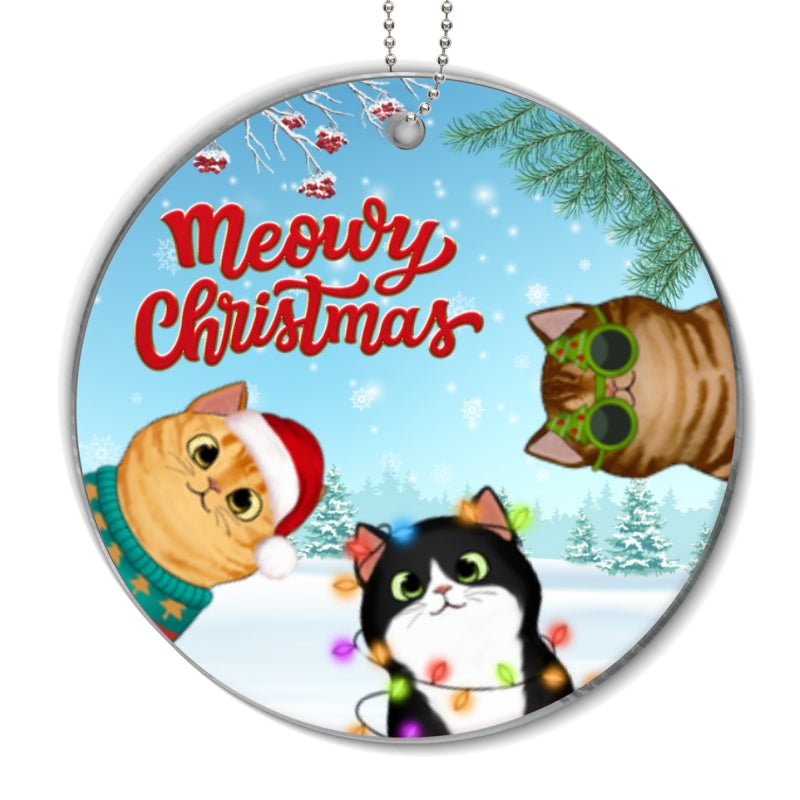 Meowy Christmas Peeking Fluffy Cats Personalized Acrylic Ornament