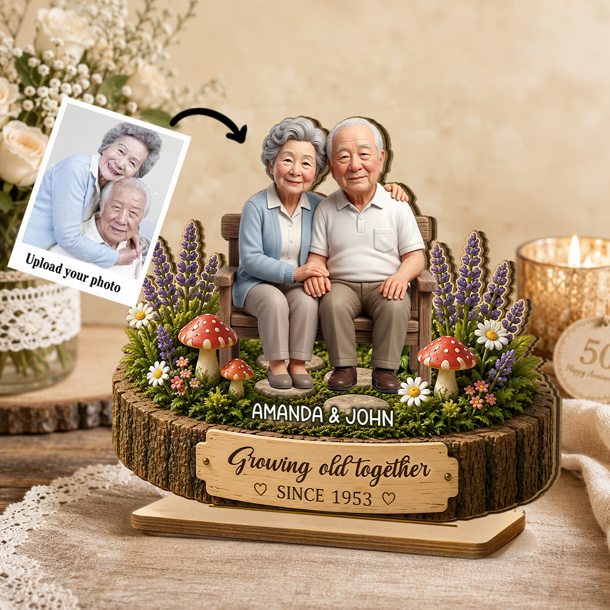 Custom Photo Couple Sitting - Personalized 2-Layered Wooden Plaque - Gift For Couple