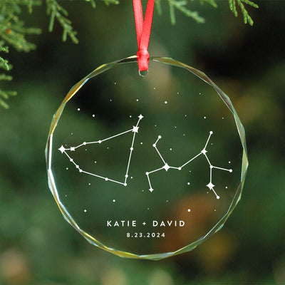 Zodiac Sign Stars Couple Personalized Glass Ornament, Christmas Gift
