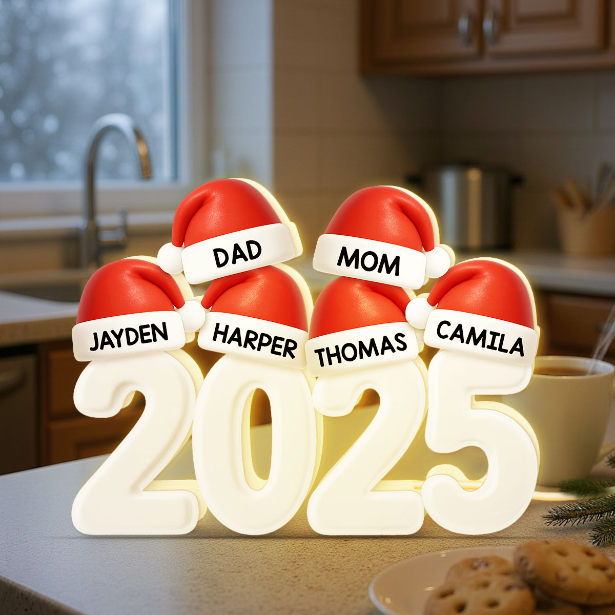 Christmas Family Members Grandpa Grandma Dad Mom Santa Hats - Personalized Light Box