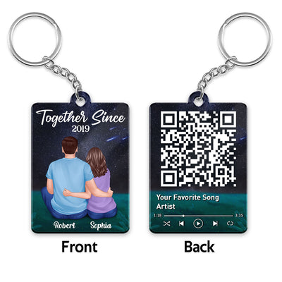 Couple Sitting Back View Under Night Sky Favorite Song QR Code Personalized Acrylic Keychain