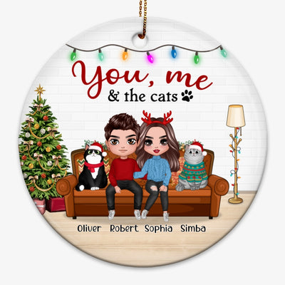 You Me & The Cats On Sofa Christmas Personalized Circle Ornament