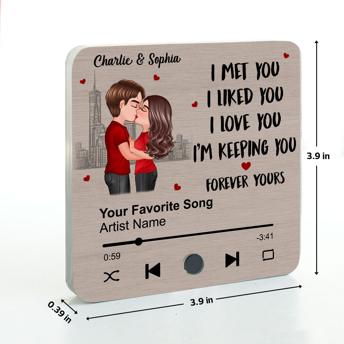 Skyline Couple Kissing I Met You Personalized Music Fridge Magnet, Heartfelt Gift For Couple, For Him, For Her, Boyfriend, Girlfriend, Husband, Wife