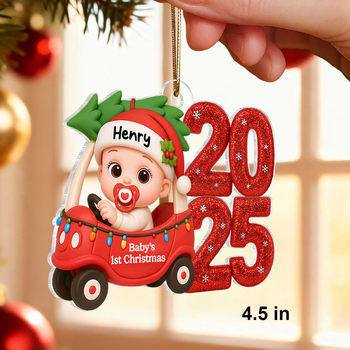 Baby Driving Car First Christmas - Personalized Acrylic Ornament - Christmas Gift For New Born, Baby