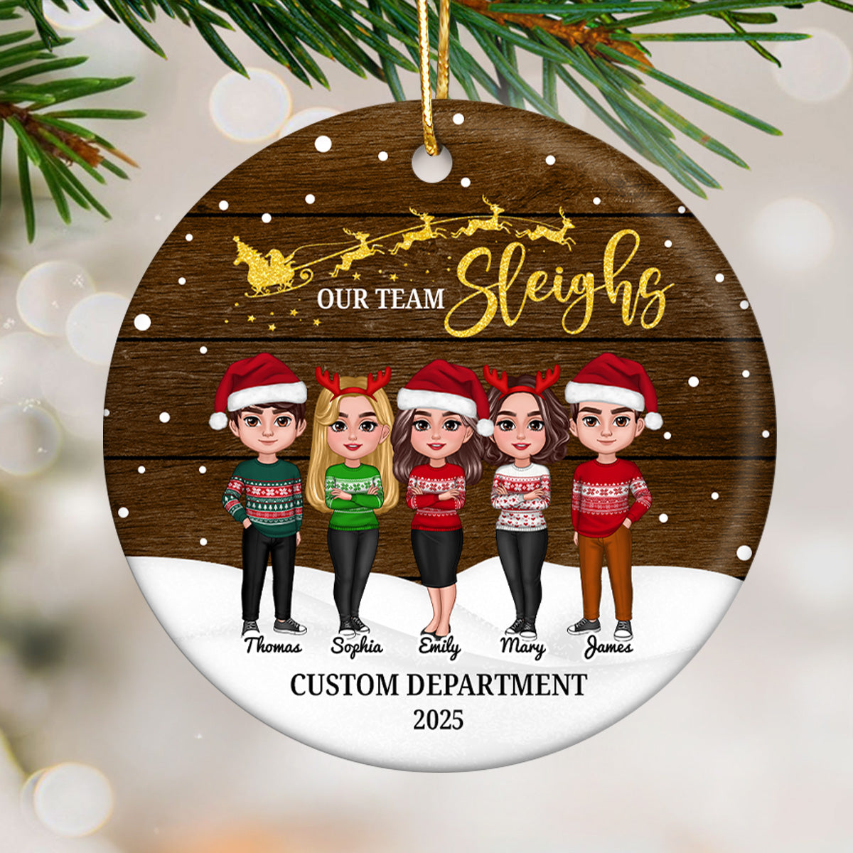 Snowy Our Team Sleighs Best Team Ever - Personalized Ceramic Ornament, Company Christmas Gift For Staff, For Employees