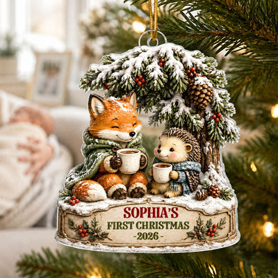 Winter Woodland Baby's First Christmas - Personalized Acrylic Ornament - Christmas Gift for New Mom, New Dad, Newborn