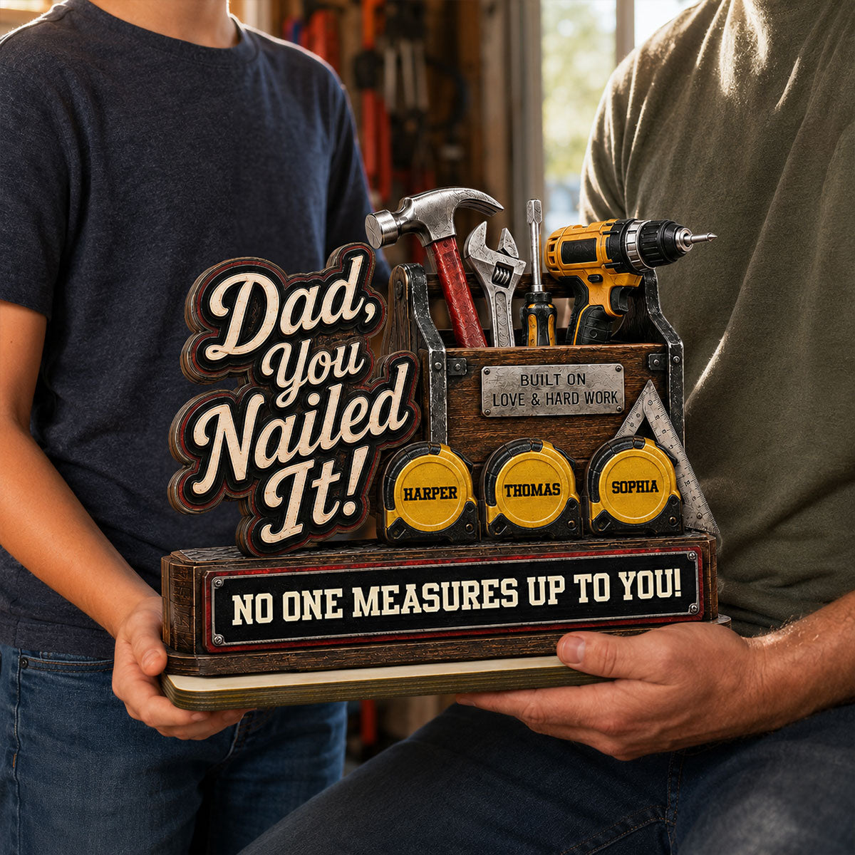 Dad You Nailed It Custom Name 2D Flat - Personalized 2-Layered Wooden Plaque - Father's Day Gift For Dad