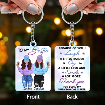 Front View Besties To My Bestie Watercolor Personalized Acrylic Keychain