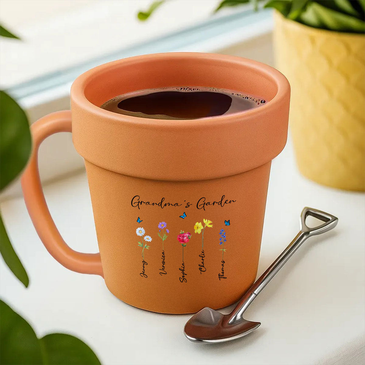 Grandma's Garden Watercolor Birth Month Flower Personalized Plant Pot Ceramic Mug