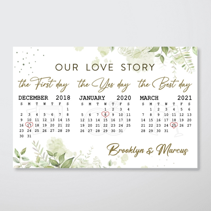 Our Love Story Anniversary Date Calendar Personalized Horizontal Poster - Anniversary Gift For Couple - Gift For Him, Gift For Her