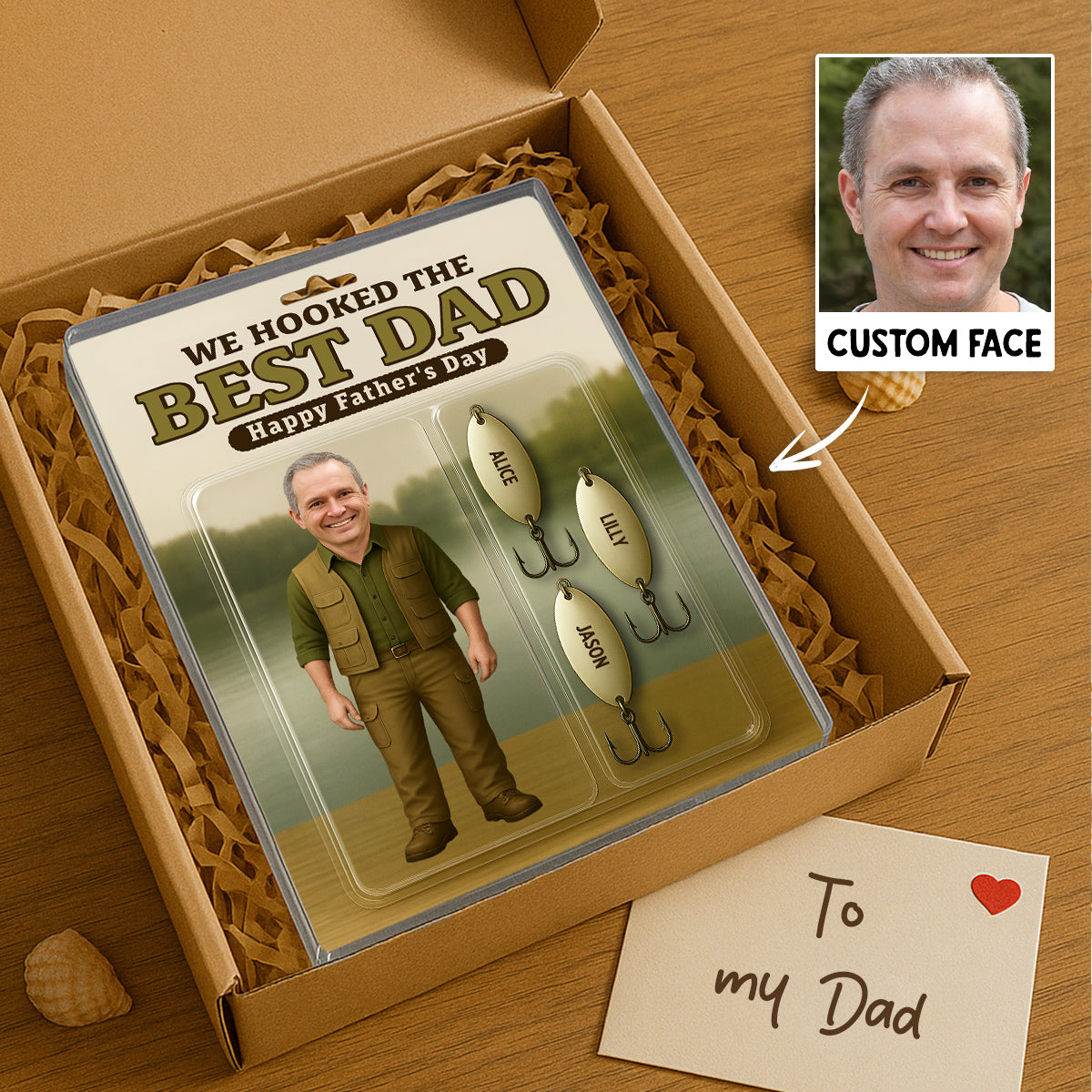 3D Effect Hooked On The Best Dad Fishing Custom Figure Personalized Rectangle Flat Acrylic Block Plaque