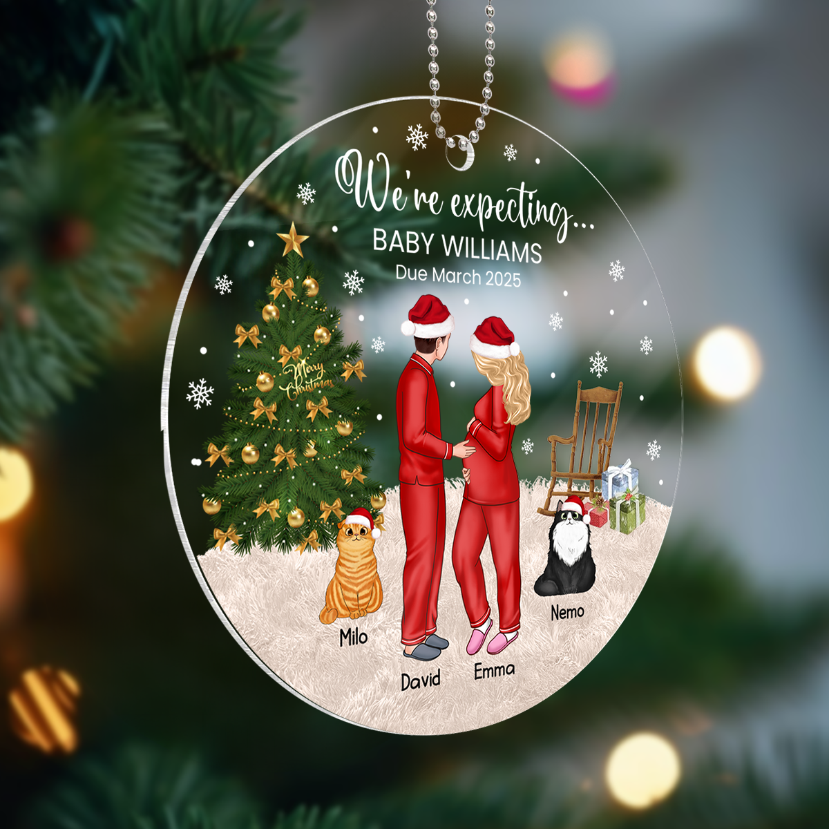 Pregnant Couple and Pet Keepsakes - Personalized Acrylic Ornament