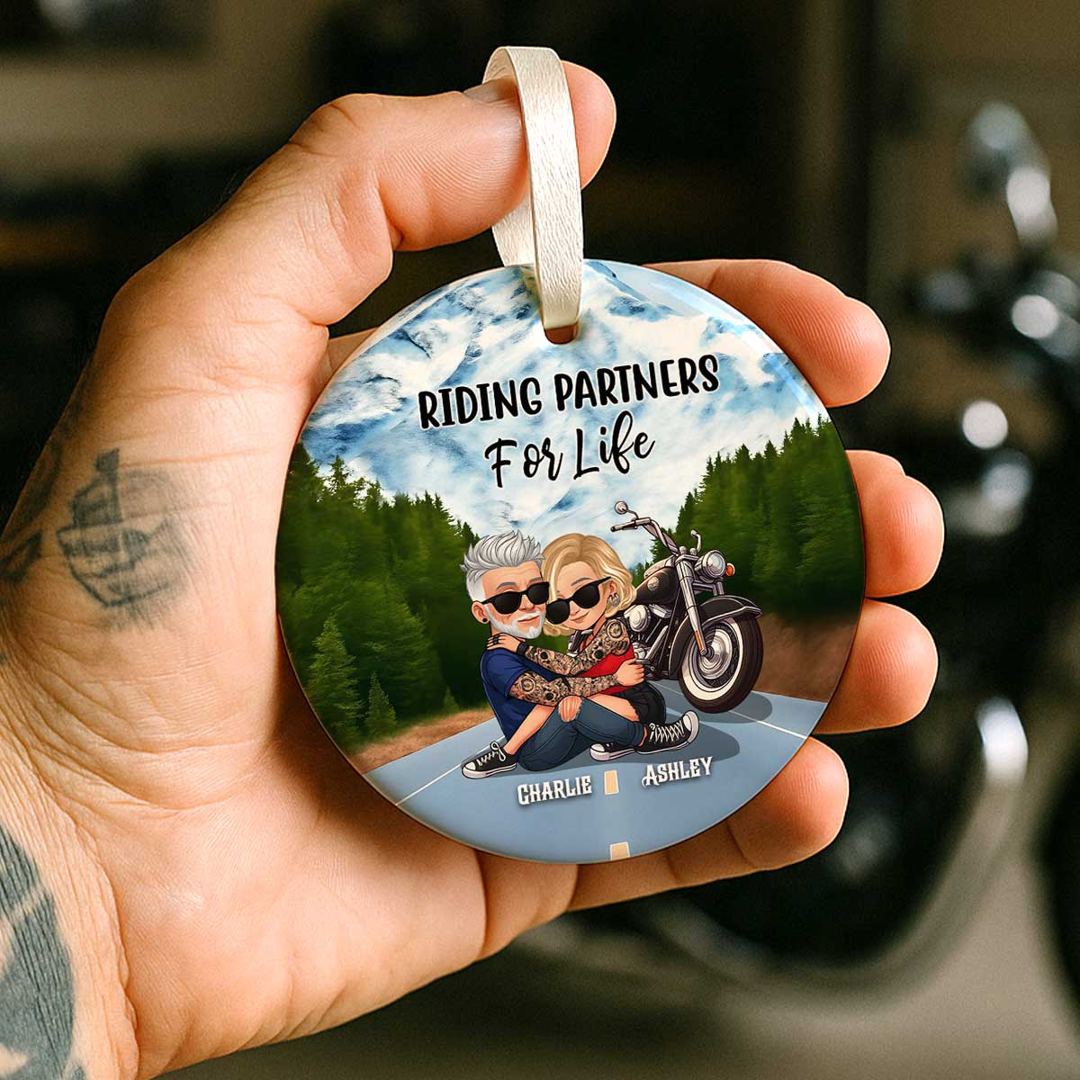 Couple Riding Side By Side Personalized Ornament for Biker Couples, Anniversary Gift, Christmas in July Gift for him, for her