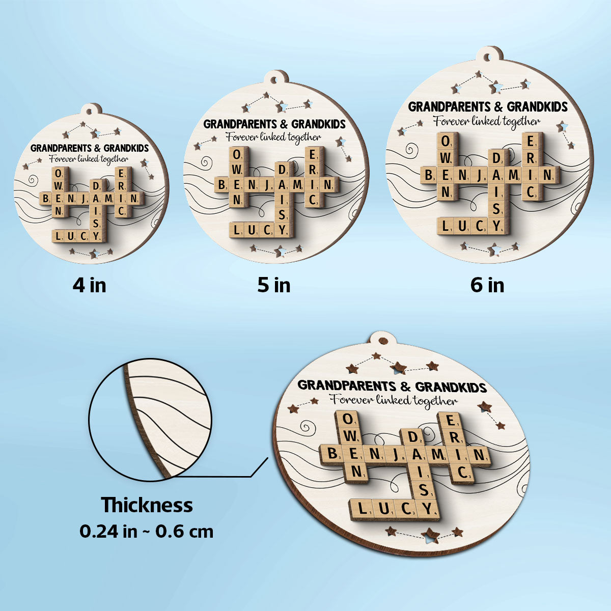 Christmas Grandparents Grandma Grandpa Grandkids Forever Linked Together Crossword Art Personalized 2-Layer Wooden Ornament
