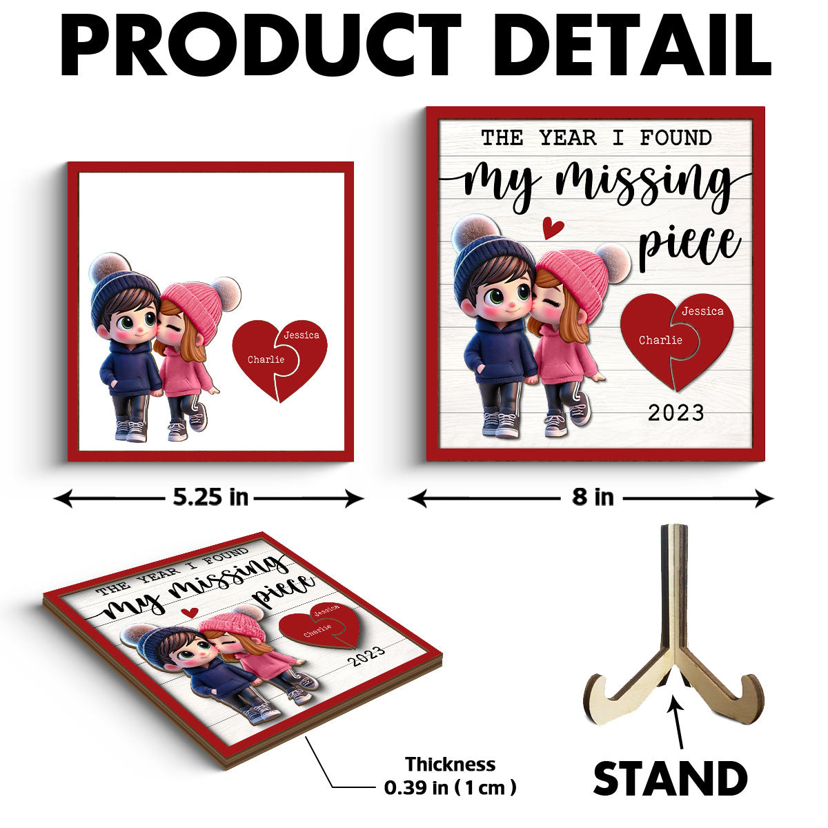 The Year I Found My Missing Piece Cute Couple Walking Personalized 2-Layered Wooden Plaque,  Gift for him, Gift for her