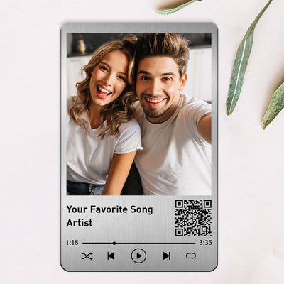Family Couple Custom Photo Favorite Song Scannable QR Code Personalized Metal Wallet Card