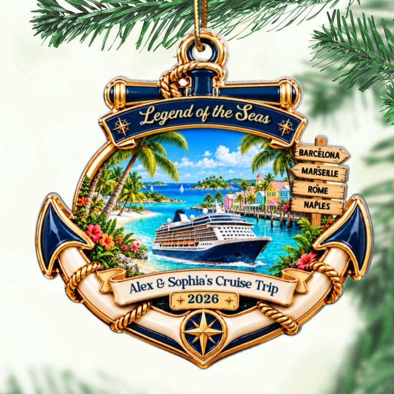Cruise Destinations Directional Sign 2D Flat Printed - Personalized Acrylic Ornament - Cruise Trip Keepsake, Christmas Tree Decor For Family, Couples