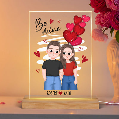 Be Mine Cute Illustration Couple Gift For Him For Her Personalized Rectangle Acrylic Plaque LED Night Light