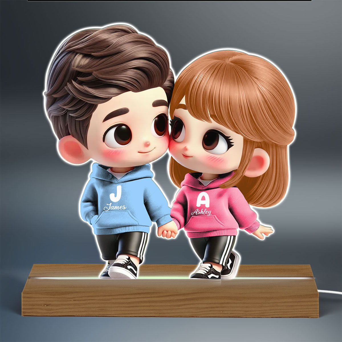 3D Effect Cute Cartoon Couple Holding Hands Personalized LED Night Light, Anniversary &  Gift for him, Gift for her