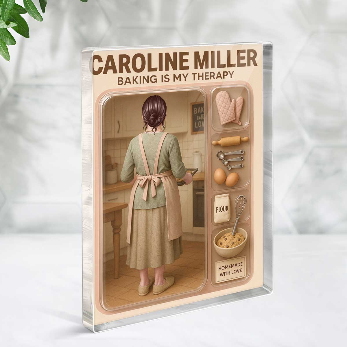 Baking Mom Grandma Realistic Figure Style Personalized Acrylic Block Plaque