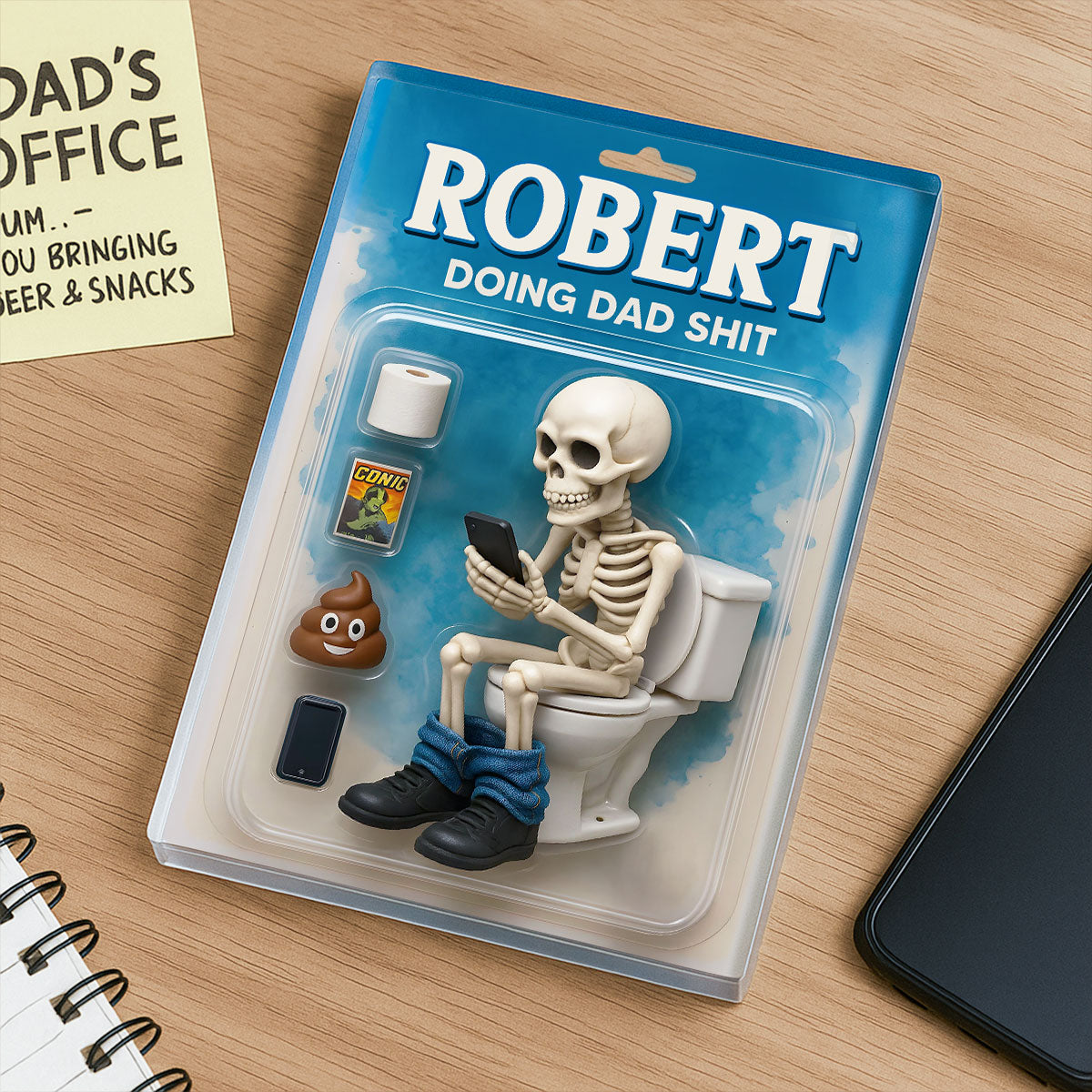 Doing Dad Sh*t, Funny Skeleton Toilet Custom Figure Toy Box Personalized Acrylic Block
