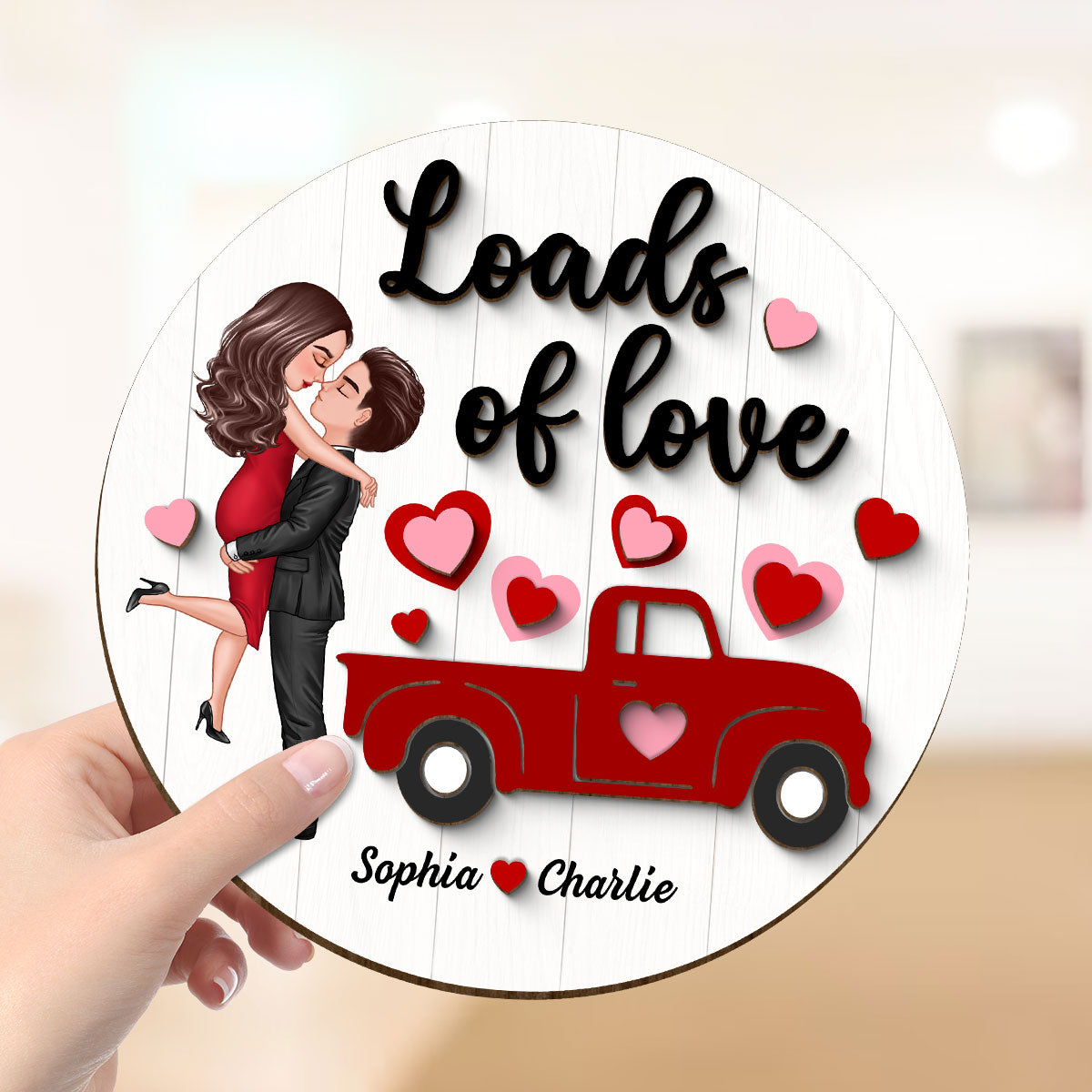 Couple Hugging Kissing Truck Loads Of Love  Gift Personalized 2-layer Wooden Plaque