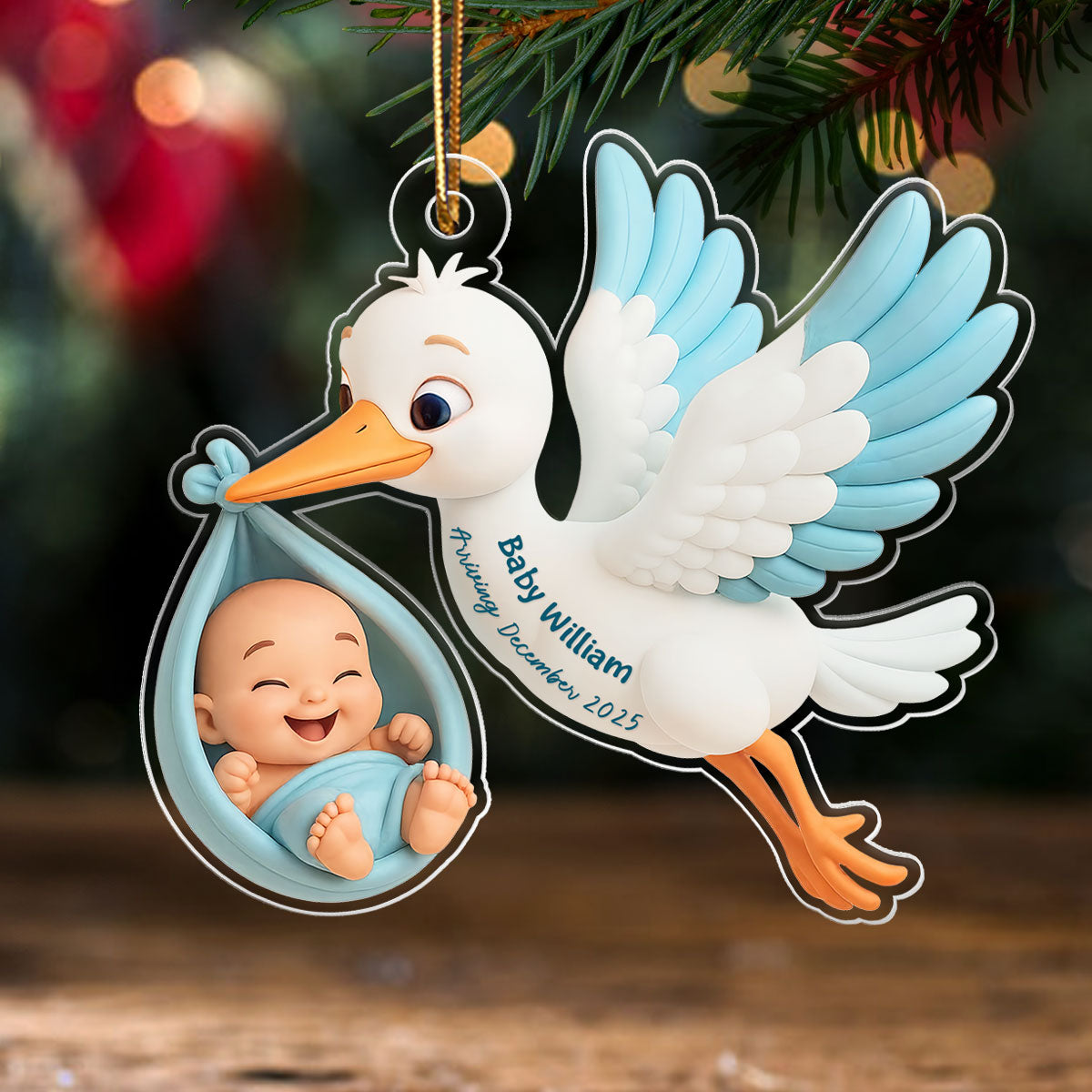 3D Effect Cute Stork And Baby Personalized Acrylic Ornament, Heartfelt First Gift for Pregnant Mom