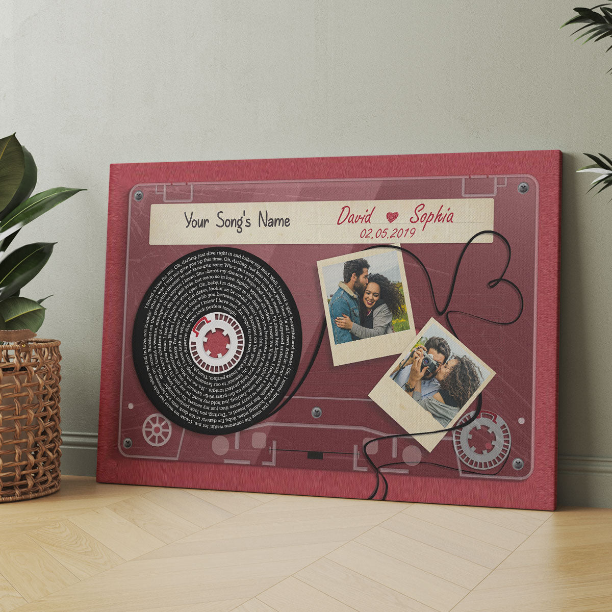 Red Cassette Tape Song Lyrics Art Personalized Canvas, Anniversary  Gift For Him, For Her, For The Couple
