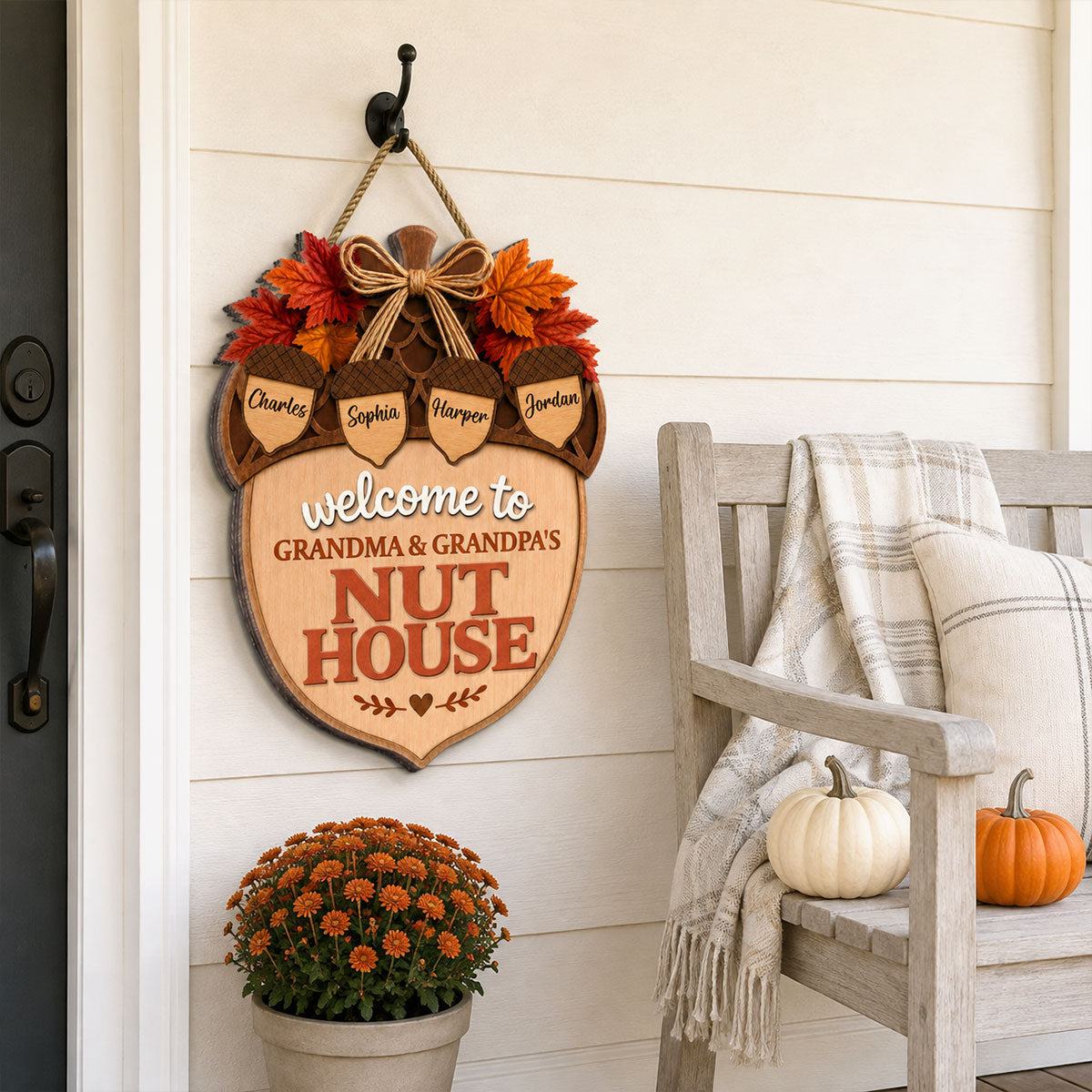 Welcome To The Nut House 2D Flat Printed - Personalized Door Hanger - Fall Season Decor For Family, Grandparents
