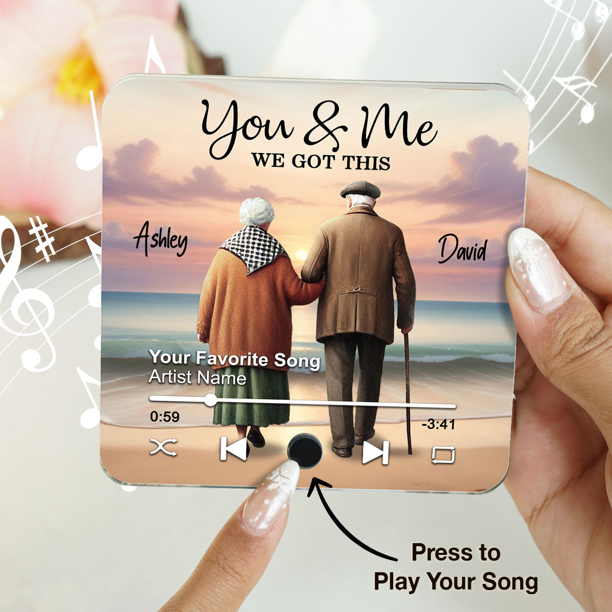 Eternal Love Couple Growing Old Together Beach Landscape Personalized Music Fridge Magnet