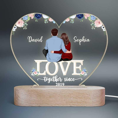 Couple Sitting Love Valentine‘s Day Gift For Him Gift For Her - Personalized Heart Plaque LED Night Light - Acrylic LED Lamp