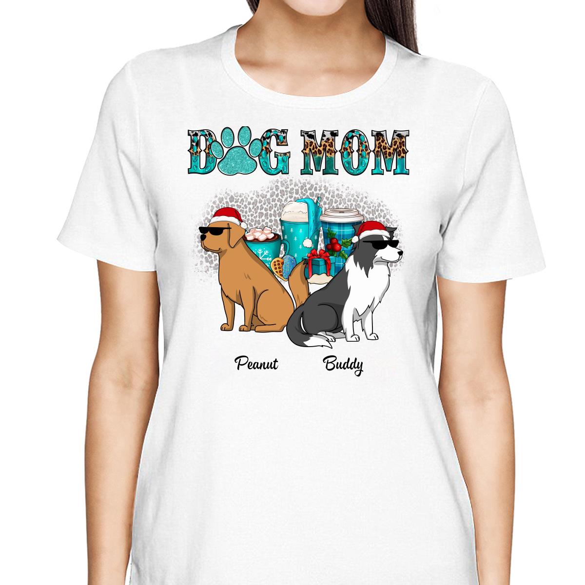 Dog Mom Christmas Drinks Funny Dogs Cartoon Personalized Shirt