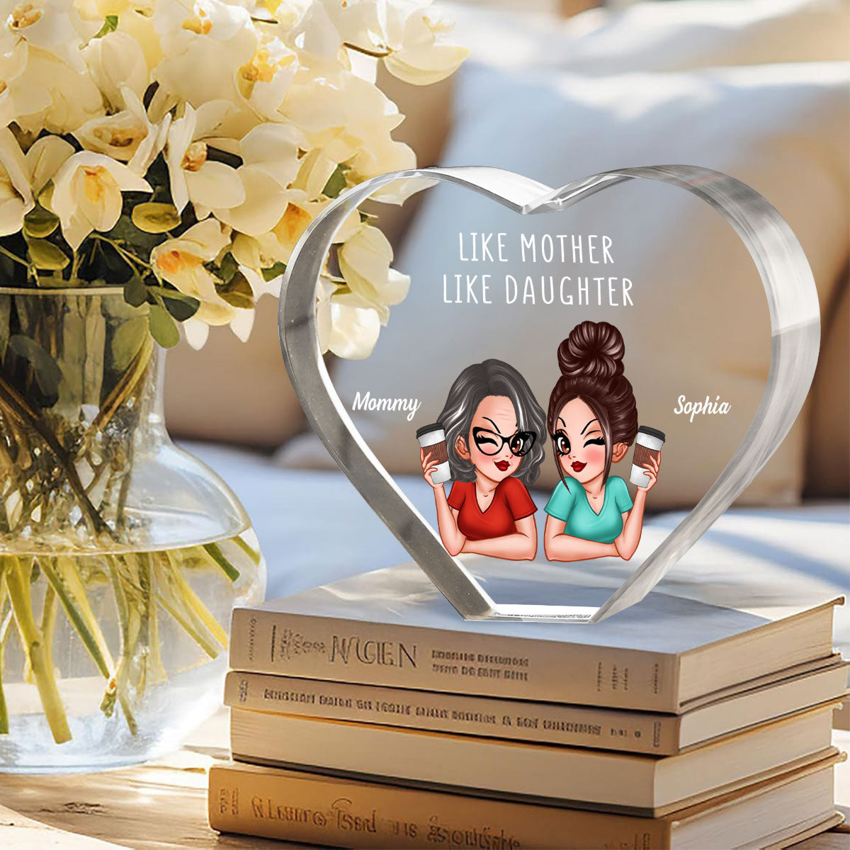 Personalized Premium Crystal Heart LED, Like Mother Like Daughter, Gift For Mom, Free Delivery